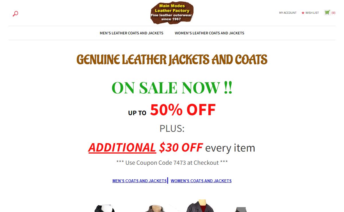 Leather jackets and leather coats on sale at discounted prices. Black and brown leather jackets, coats, bomber jackets, parkas for men and women.