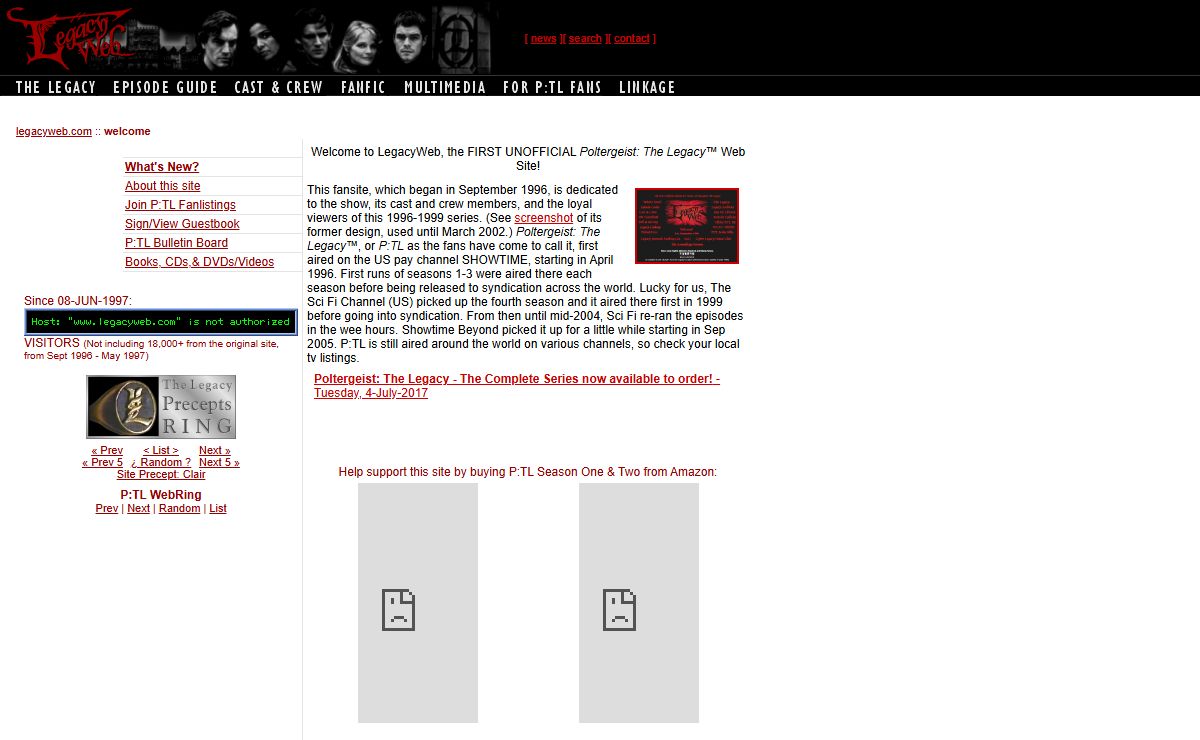 LegacyWeb - The First Unofficial Poltergeist: The Legacy Web Site