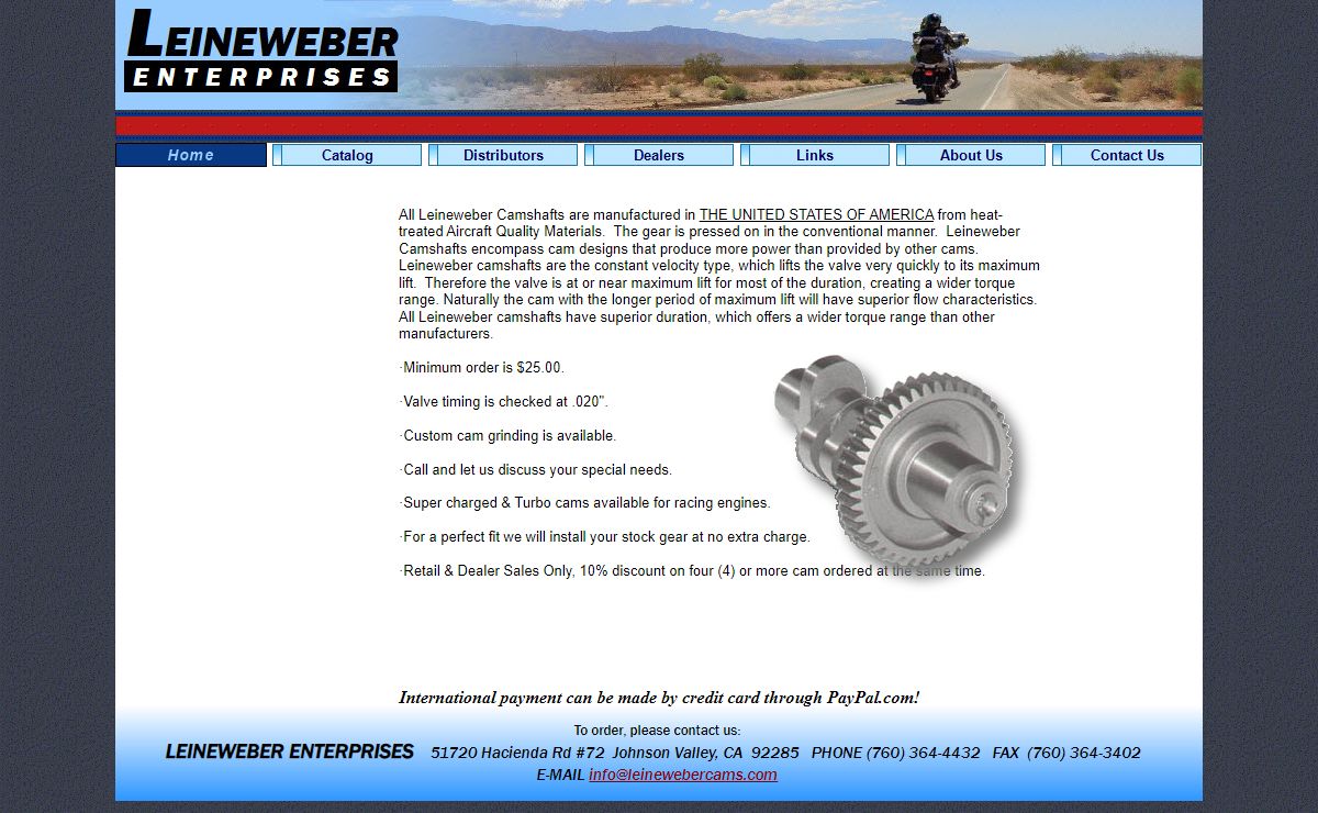 Leineweber Enterprises High Performance Cam Camshaft Manufacturing