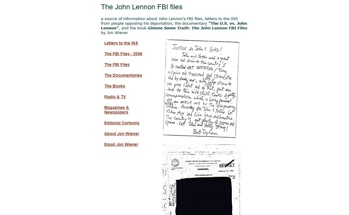 The John Lennon FBI Files website