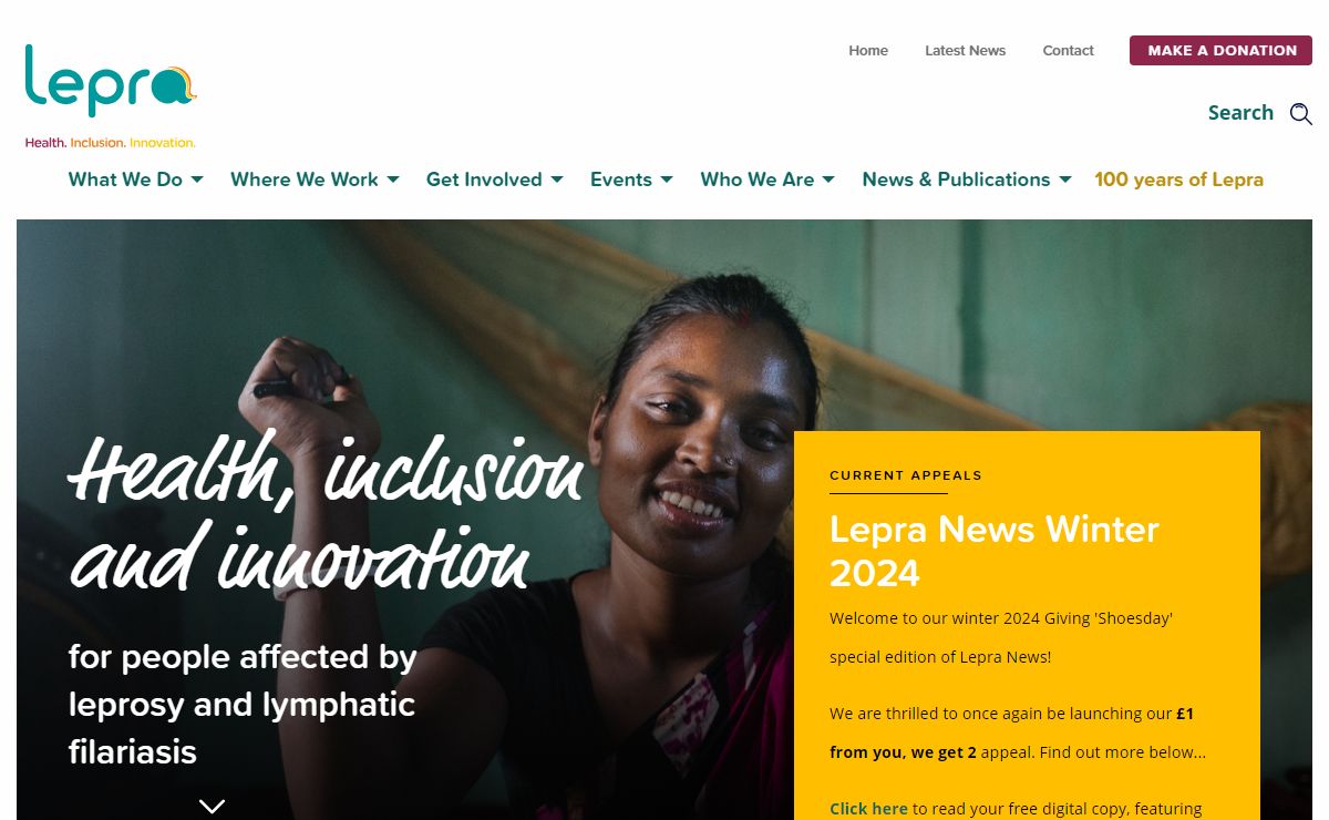 Health, inclusion and innovation for people affected by leprosy and lymphatic filariasis.