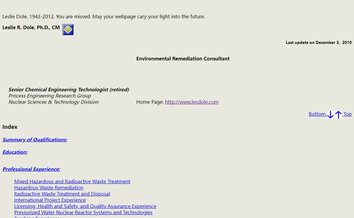 Environmental Remediation Consultant - Leslie R. Dole, Ph.D., CM