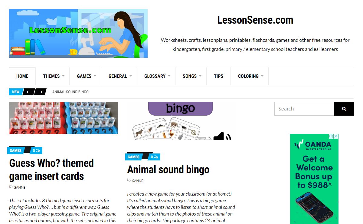 LessonSense.com – Worksheets, crafts, lessonplans, printables, flashcards, games and other free resources for kindergarten, first grade, primary / elementary school teachers and esl learners