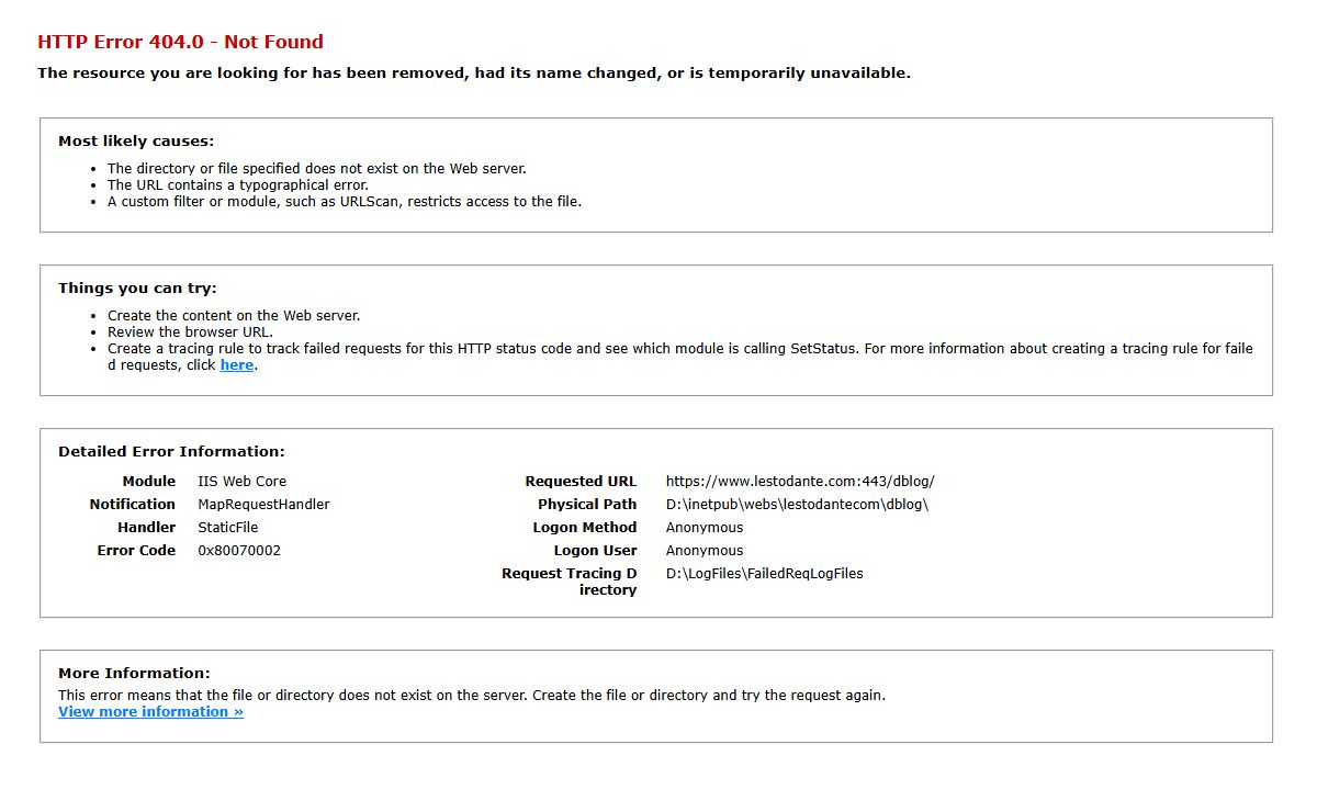 IIS 10.0 Detailed Error - 404.0 - Not Found