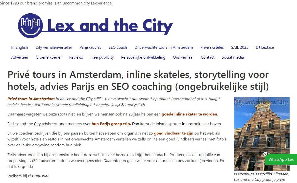 Onverwachte privé tours in Amsterdam. Ook skateles, SEO & Parijs