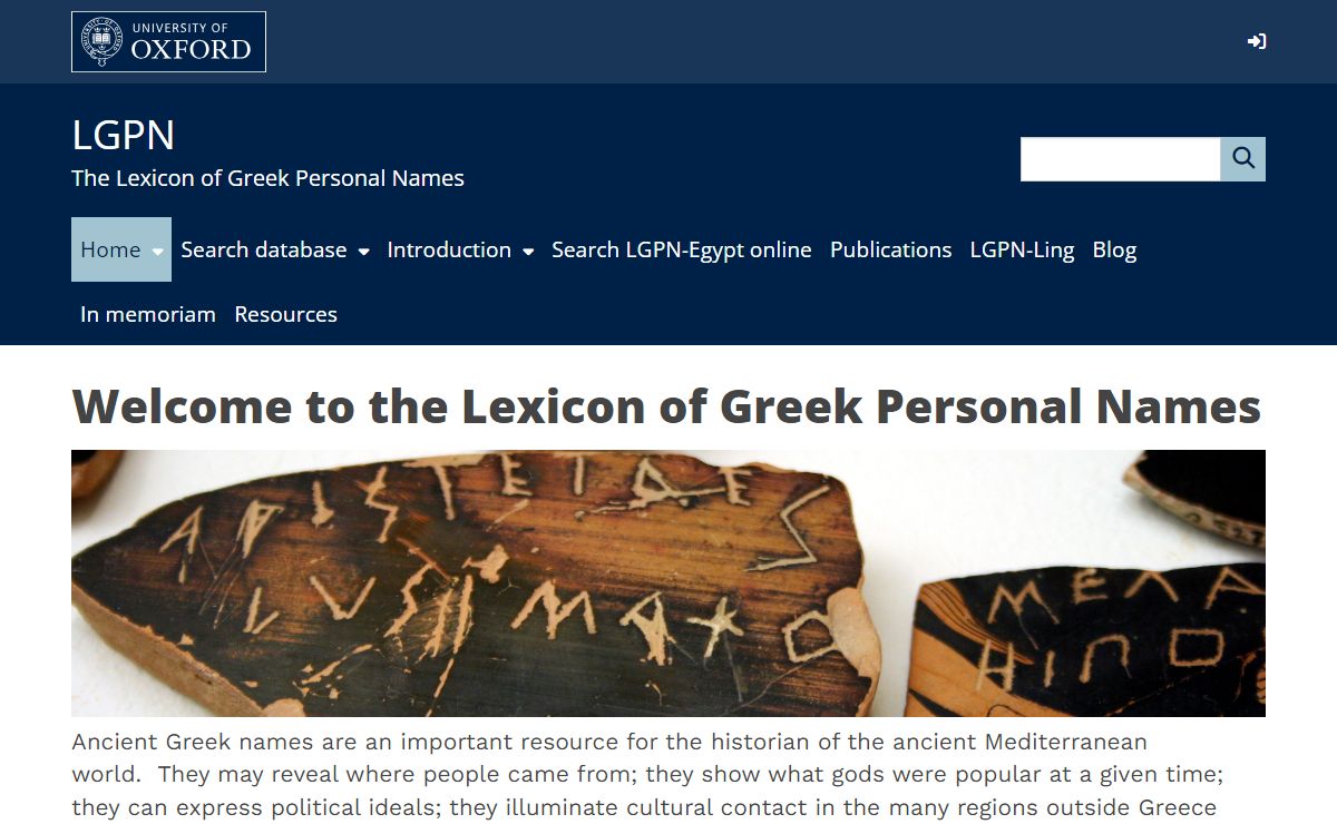 Welcome to the Lexicon of Greek Personal Names | LGPN