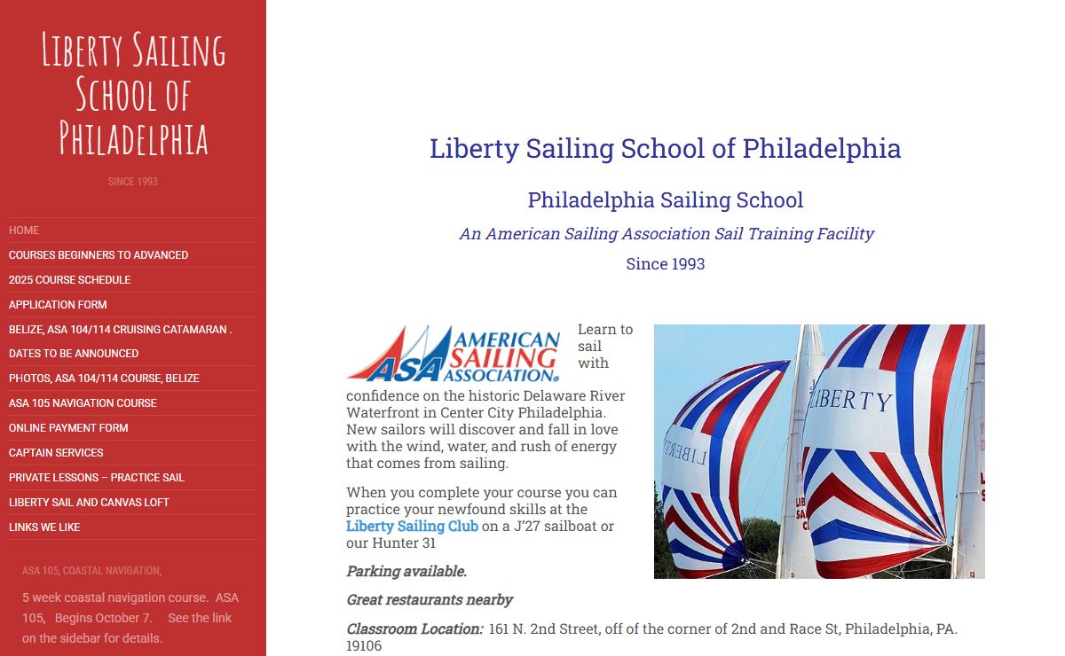 Liberty Sailing School of Philadelphia, An ASA certified sail and navigation training facility