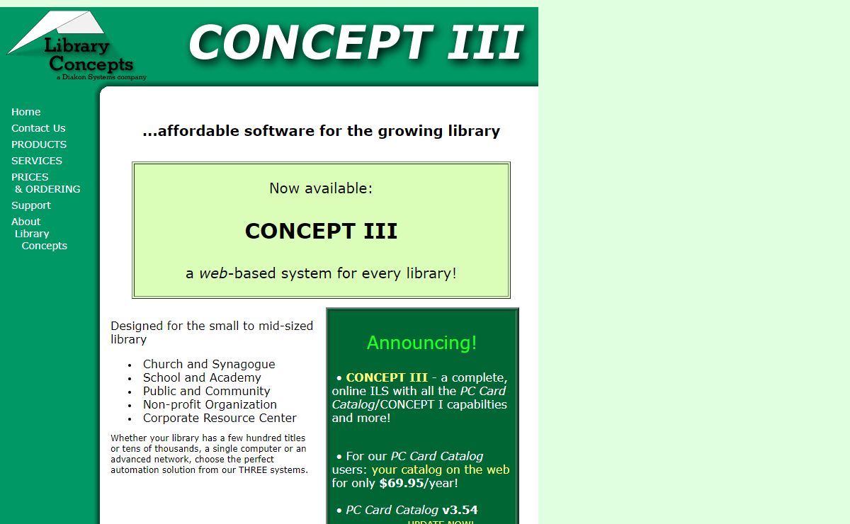 Small Library Automation Software for the Church Library, for Public, Private, Charter School and Academy Libraries: Library Concepts