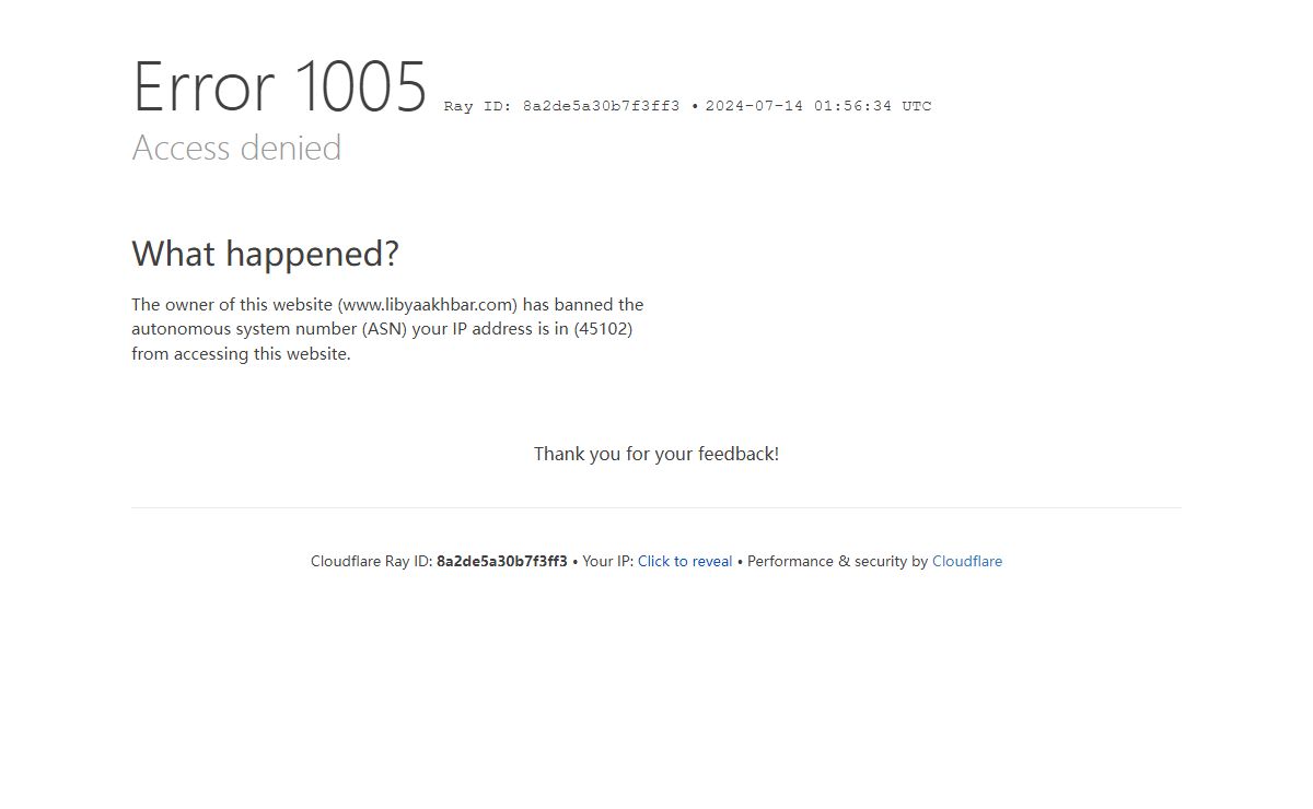 Access denied | www.libyaakhbar.com used Cloudflare to restrict access