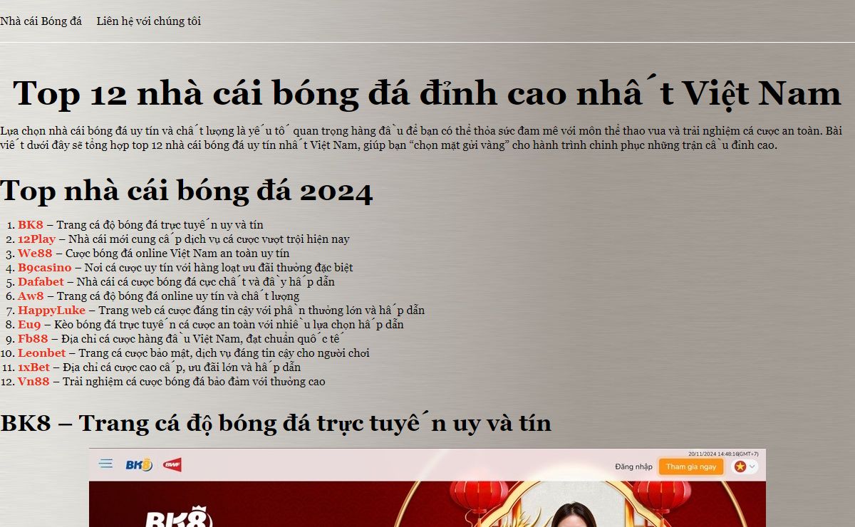 Top 12 nhà cái bóng đá đỉnh cao nhất Việt Nam