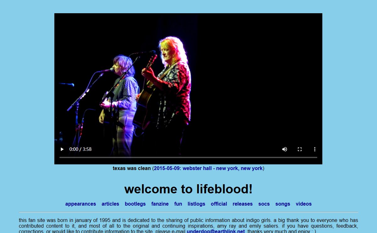 lifeblood: a collection of indigo girls information