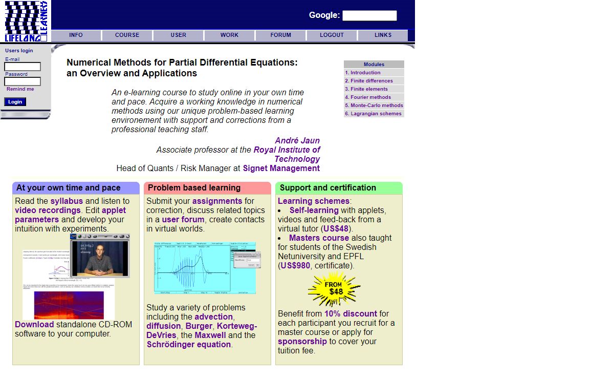 Online course in numerical methods for partial differential equations