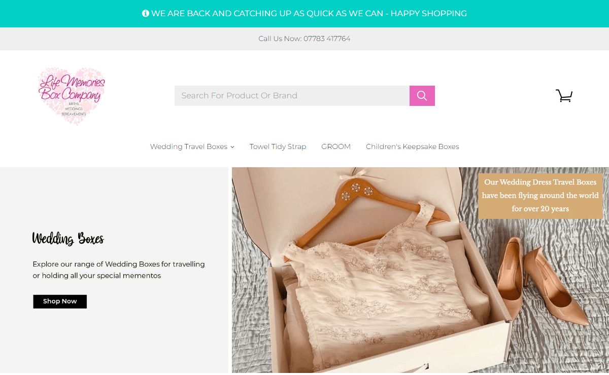 Life Memories Box Company| Wedding dress travel boxes and keepsake boxes.