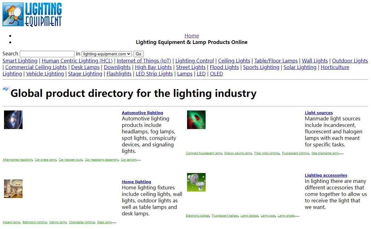 Lighting Equipment & Lamp Products - light fixtures, light bulbs, fluorescent lamps, HID, LED