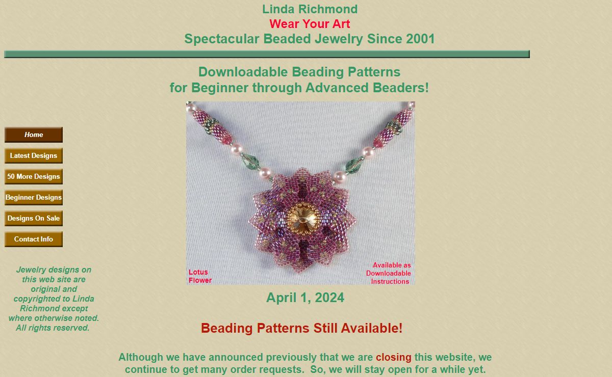 Beaded Jewelry by Linda Richmond: Downloadable Bead Patterns from tested bead kits