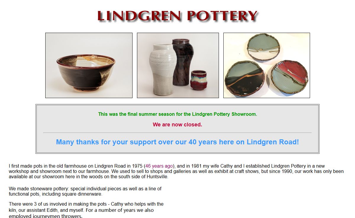 Lindgren Pottery - Huntsville Muskoka Ontario Canada - Handmade Stoneware