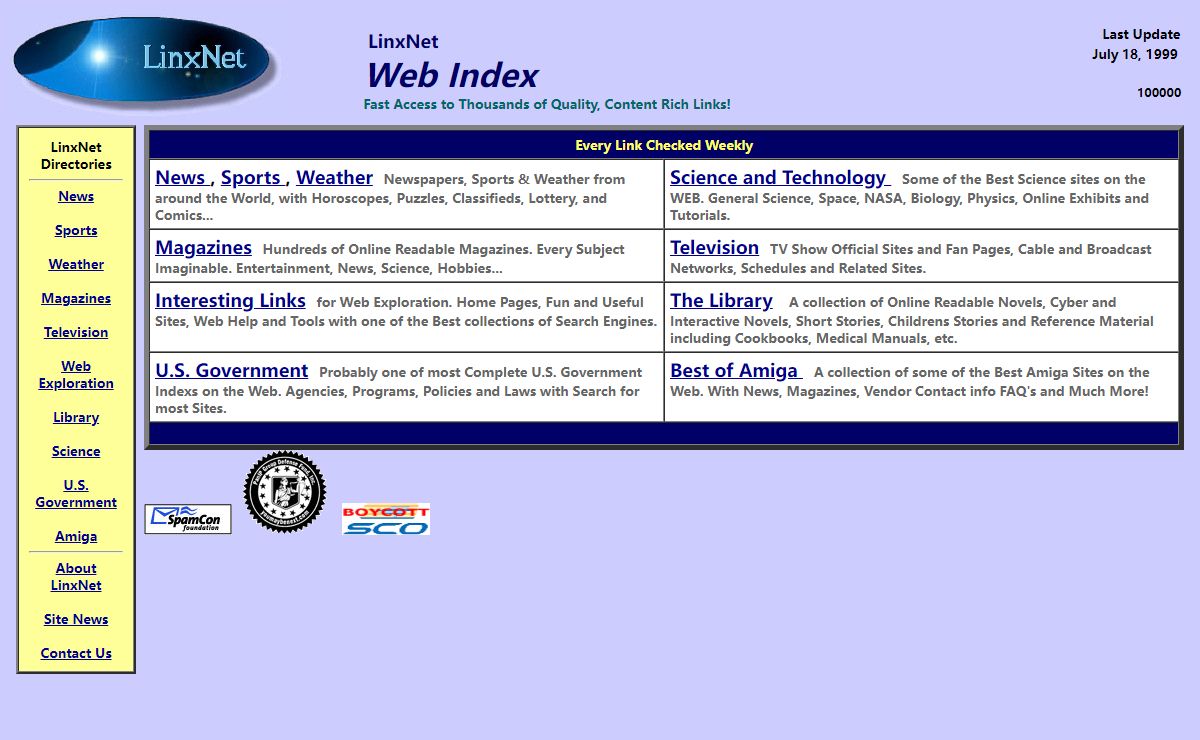 LinxNet Web Index - Every Link Checked Weekly