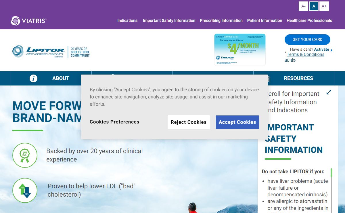 LIPITOR® (atorvastatin calcium) tablets | Safety Info