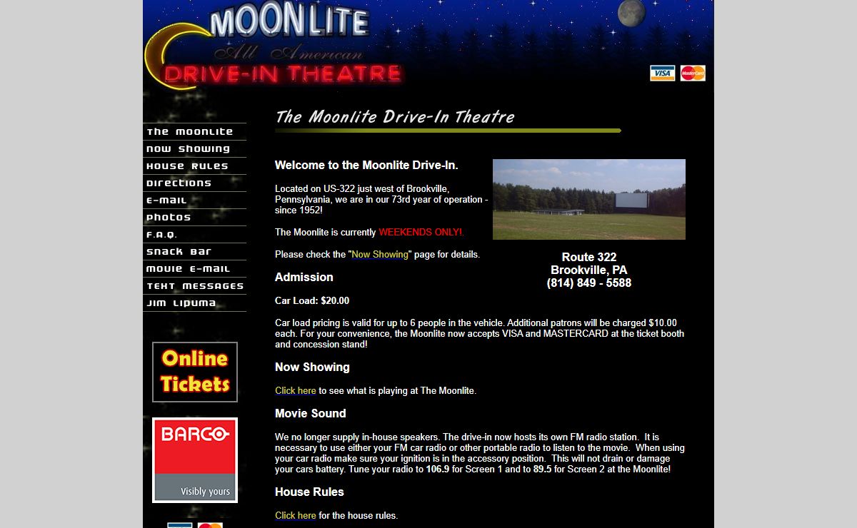 Welcome to The Moonlite Drive-In Theatre in Brookville, PA!
