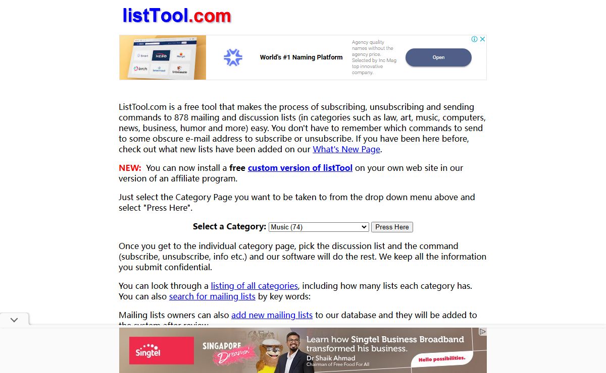 listTool.com - Subscribe, unsubscribe and send commands to mailing and discussion lists and groups.Mailing Lists,Discussion Lists.Email,email.