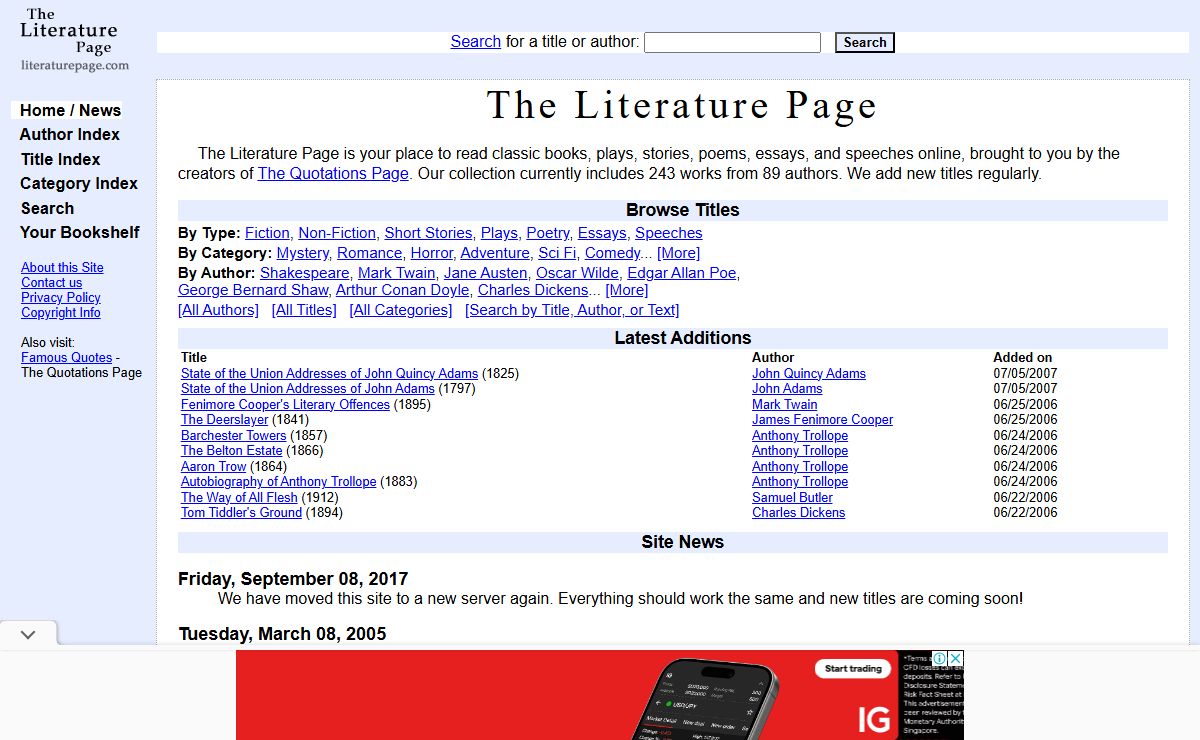 The Literature Page - Read classic books by famous authors online