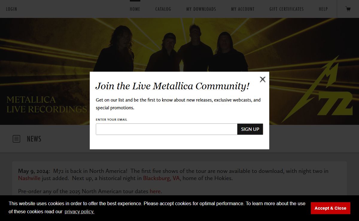 Metallica Live Concert Downloads, Streaming and CDs