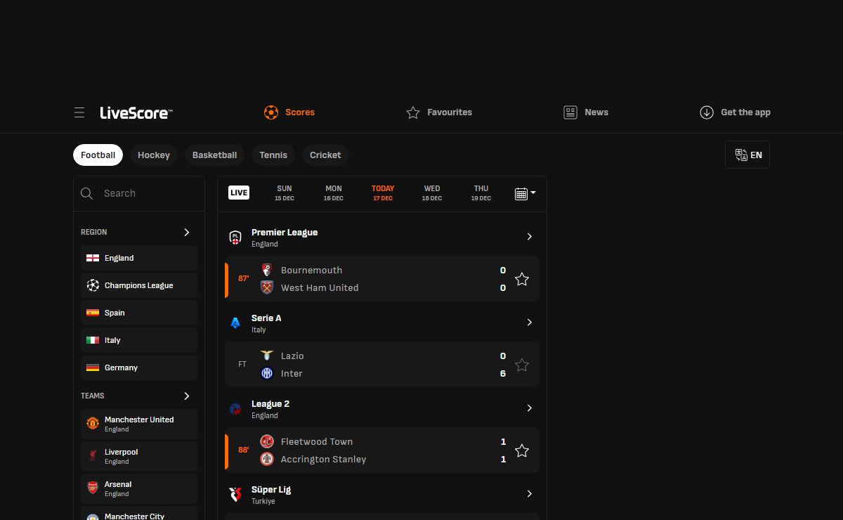 Live Football Scores, Fixtures & Results | LiveScore
