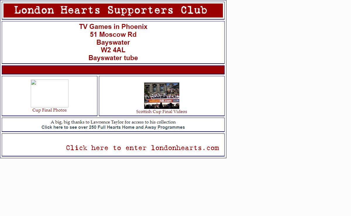 London Hearts Supporters Club - TV Games Phoenix 51 Moscow Rd Bayswater W2 4AL Bayswater tube