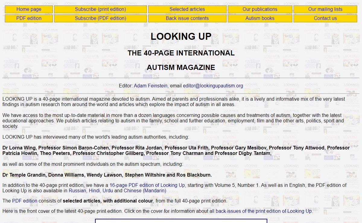 LOOKING UP, THE INTERNATIONAL AUTISM NEWSLETTER