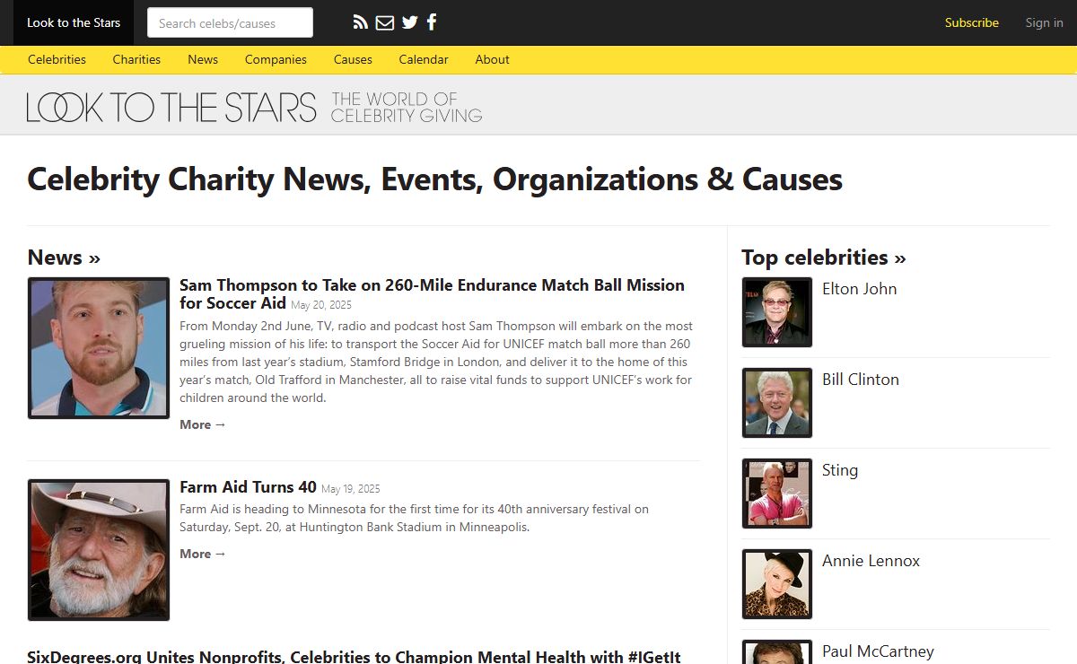 Celebrity Charity Work: Data, News, Events - Look to the Stars