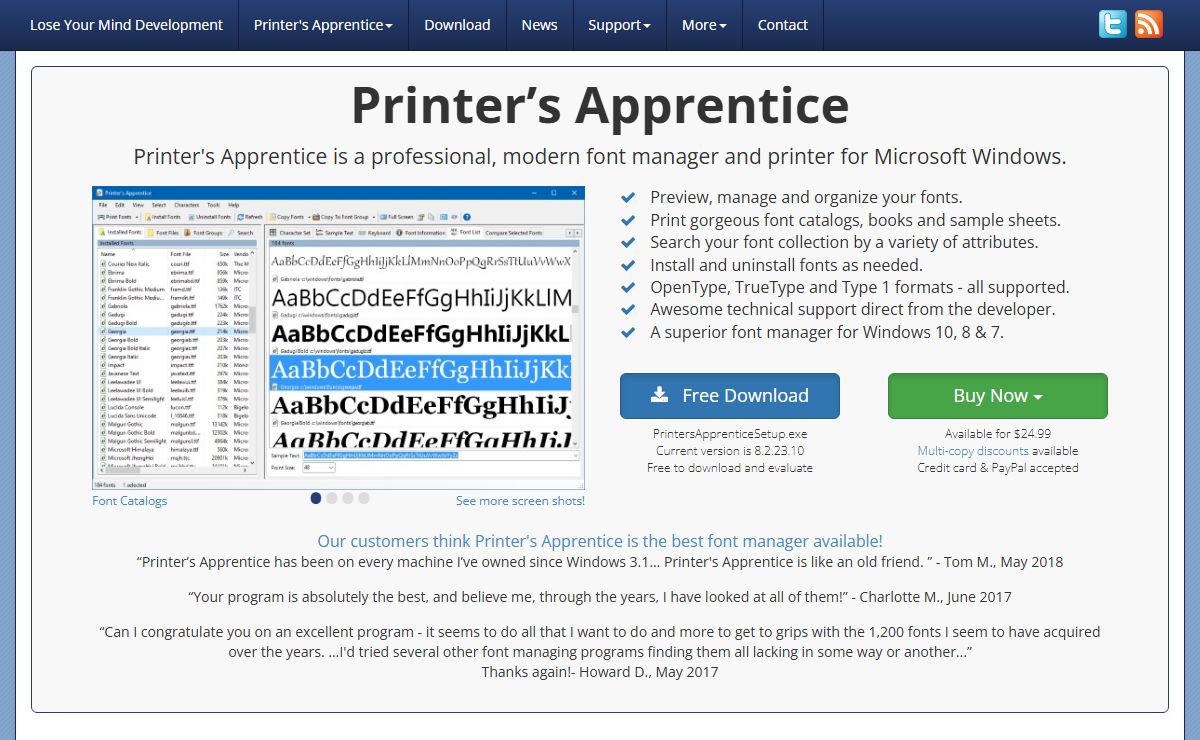 Printer's Apprentice - A Font Manager for Windows 10, 8, & 7