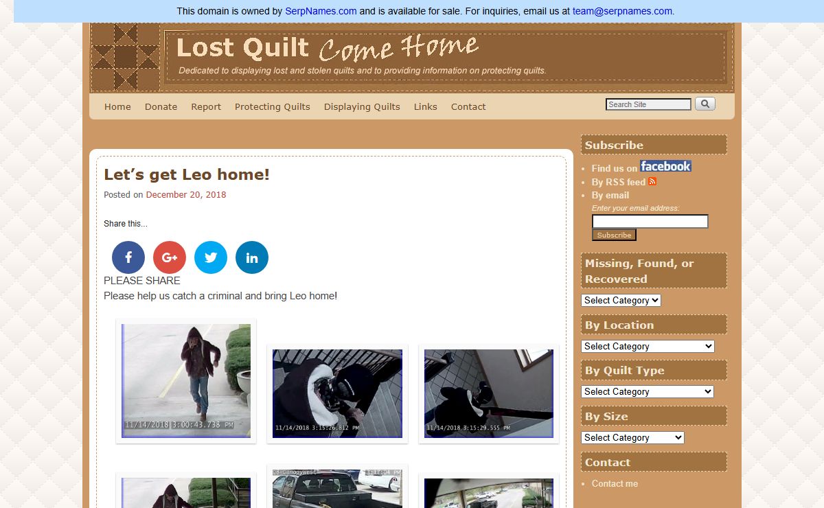 Lost Quilt Come Home | Dedicated to displaying lost and stolen quilts and to providing information on protecting quilts.