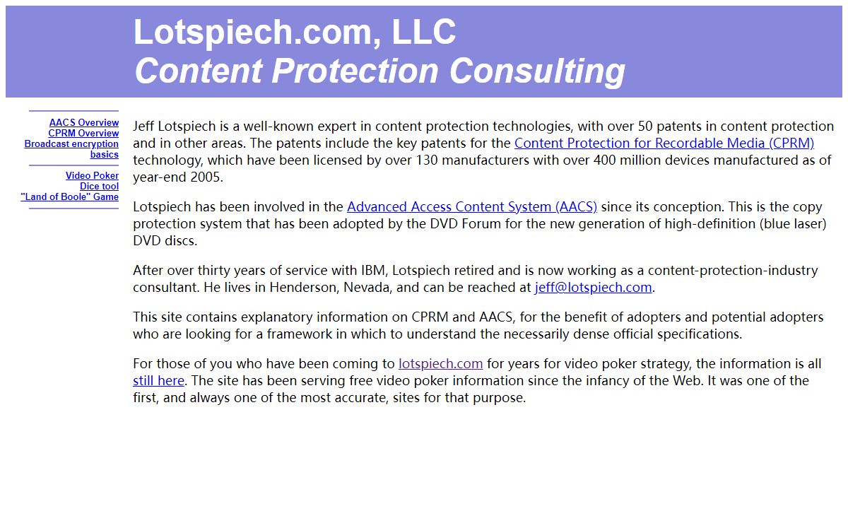 Lotspiech.com, LLC - Content Protection Consulting
