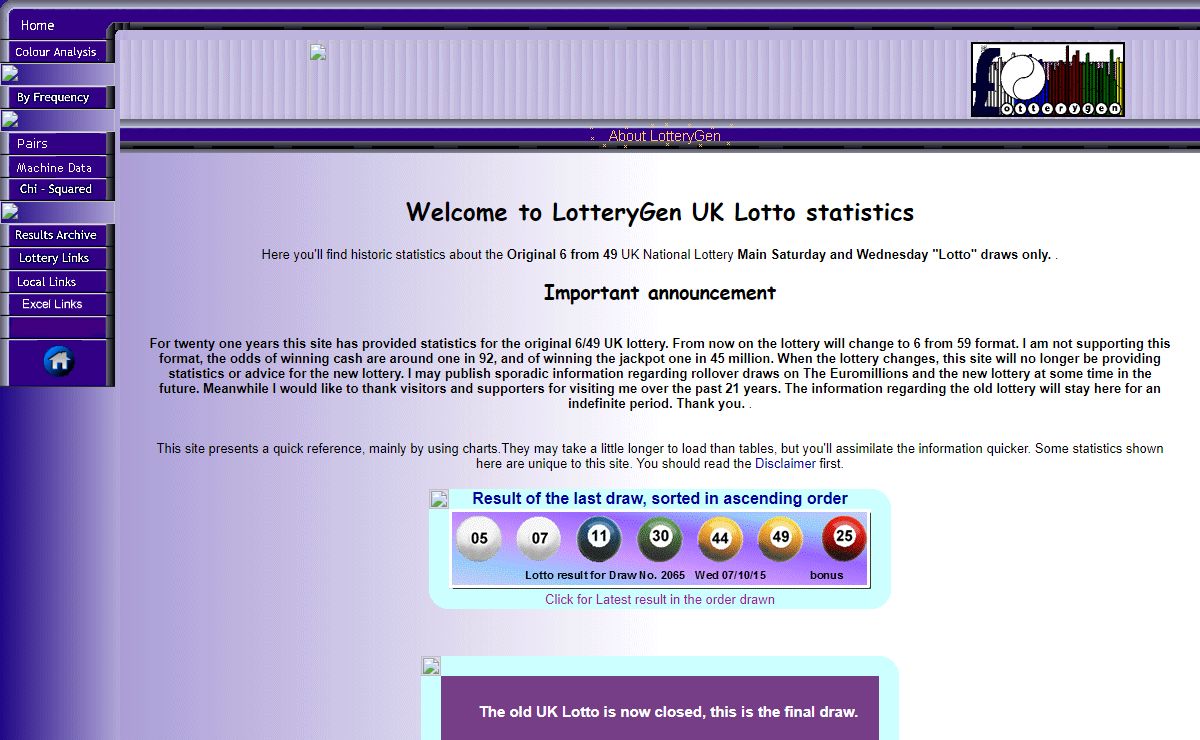 LotteryGen UK Lottery Statistics, the place to find UK Lotto statistics, and past results.