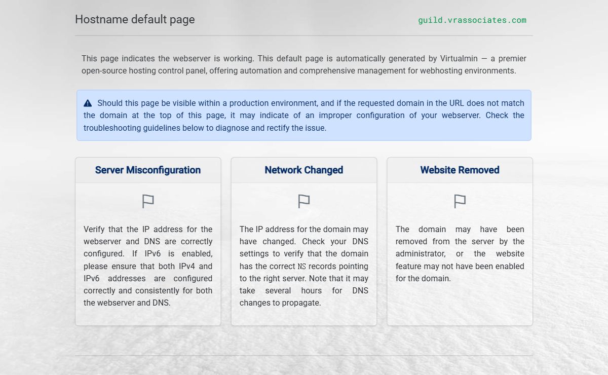 guild.vrassociates.com — Host default page for