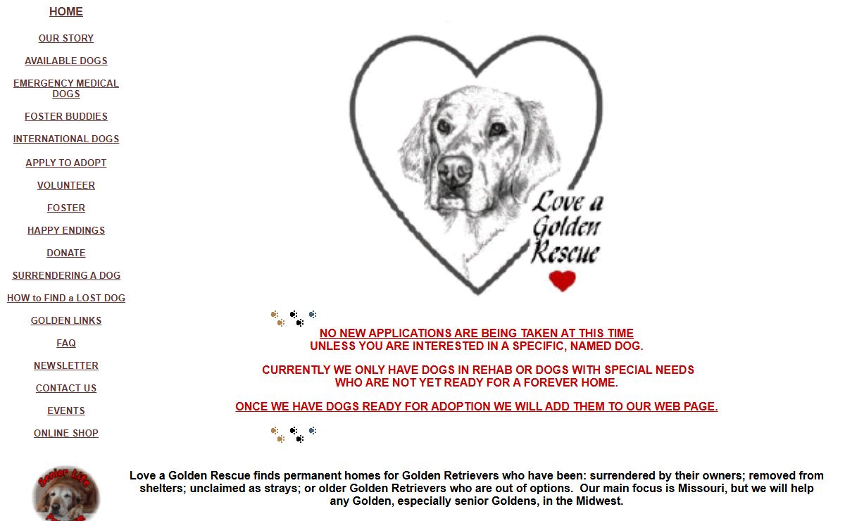Love A Golden Rescue Home Page