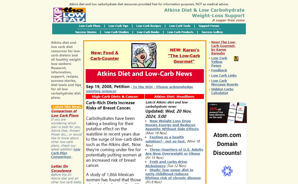 Atkins Diet & Low Carbohydrate Support