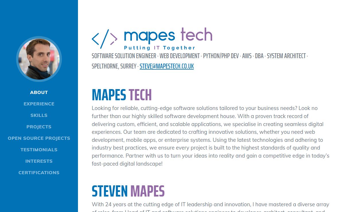Mapes Tech - Steven Mapes - Software Solution, Python Development, AWS, ZCE CMDev Certified