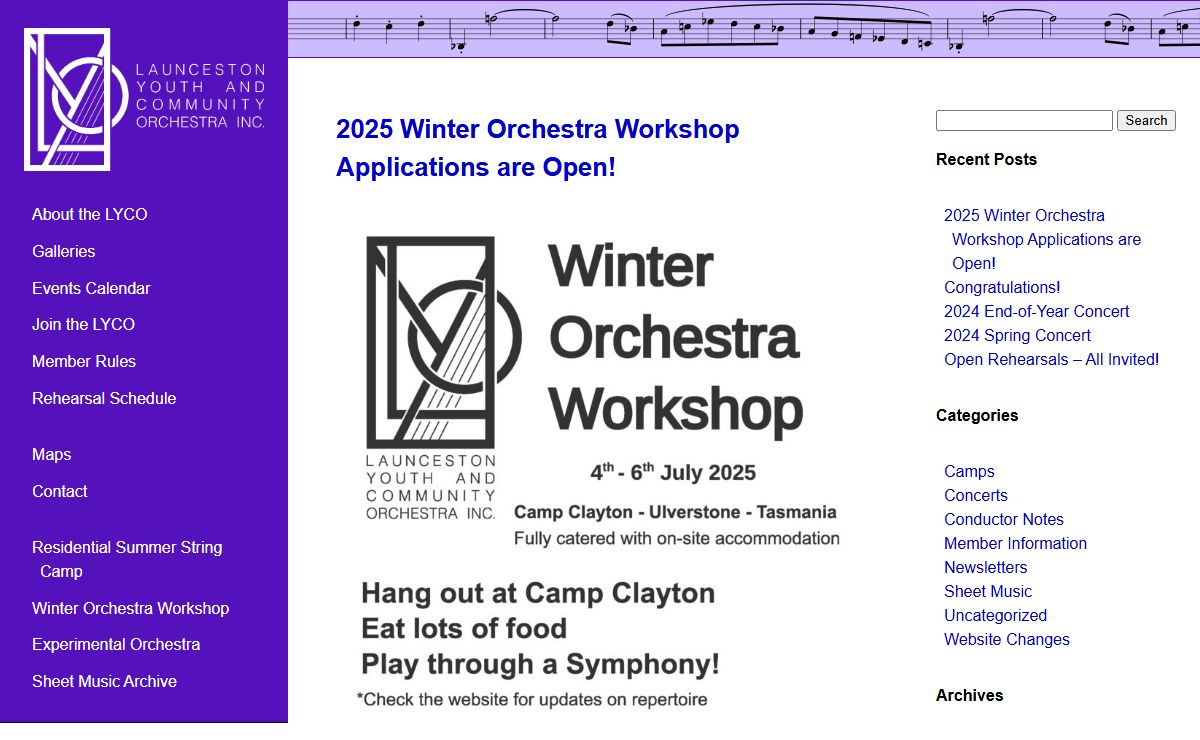Launceston Youth and Community Orchestra - The LYCO operates in the city of Launceston, Tasmania, Australia. It runs three orchestras (the Piccolo Strings, the Intermezzo Strings and the Launceston Symphony Orchestra), and organises two annual music camps (the Residential Summer String Camp and the Winter Orchestra Workshop).