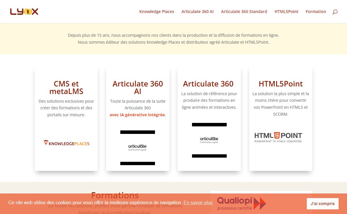 Lynx | logiciels Knowledge Places, Articulate et HTML5Point