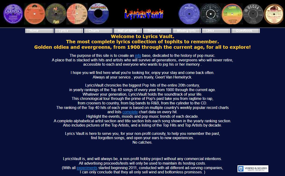 Golden Oldies Lyrics, Year Top Charts and much more by LyricsVault