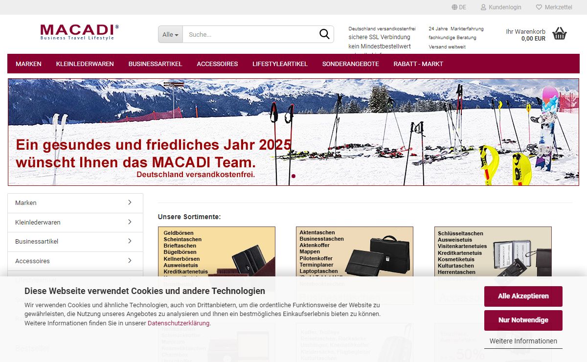 MACADI - 1A - Lederwaren, Portemonnaie, Geldbörsen, Scheintaschen, Brieftaschen, Etuis, Businesstaschen, Taschen, Reisegepäck, Trolleys, Koffer, Schultaschen, Sporttaschen, Rucksäcke, Handtaschen