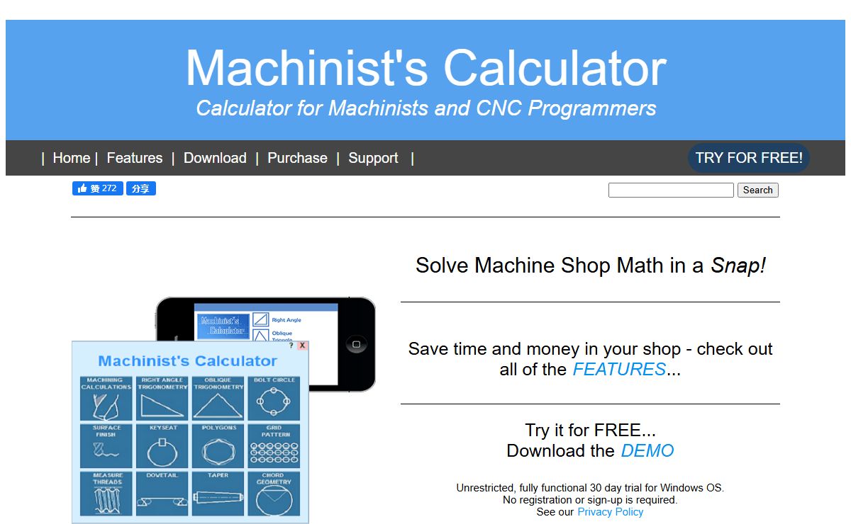 Machinist's Calculator: machine shop math calculator
