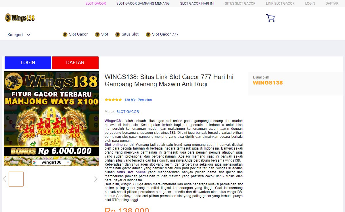 WINGS138: Situs Link Slot Gacor 777 Hari Ini Gampang Menang Maxwin Anti Rugi