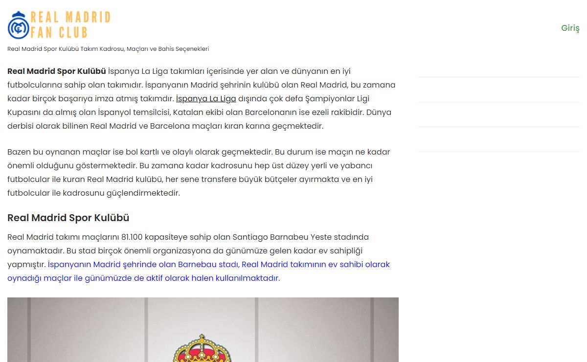 Real Madrid Spor Kulübü Takım Kadrosu, Maçları ve Bahis Seçenekleri