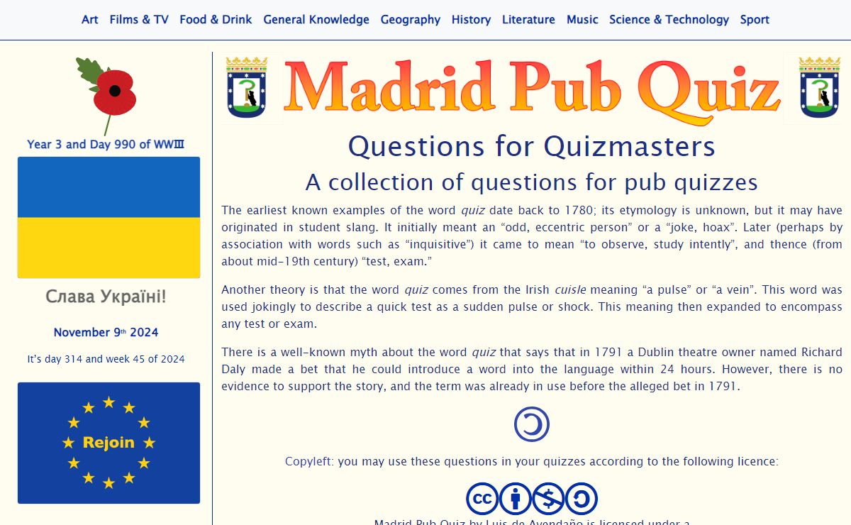 Madrid Pub Quiz · Free Questions