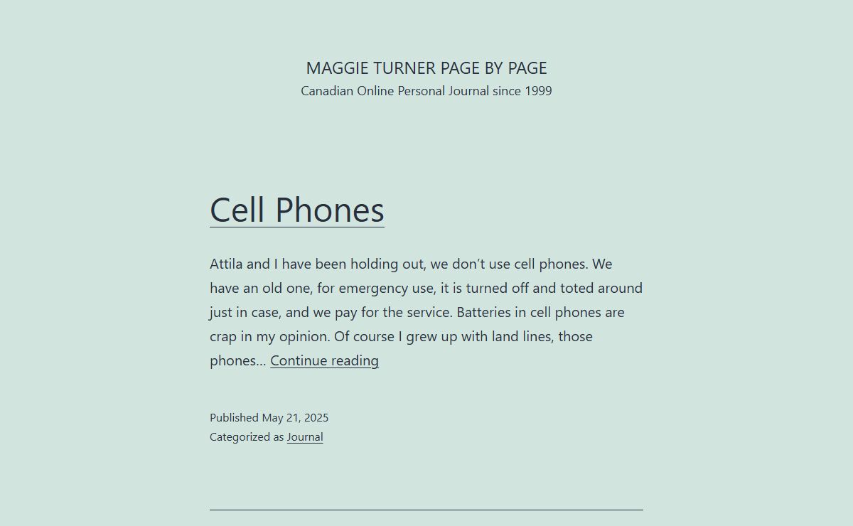 Maggie Turner Page by Page – Canadian Online Personal Journal since 1999
