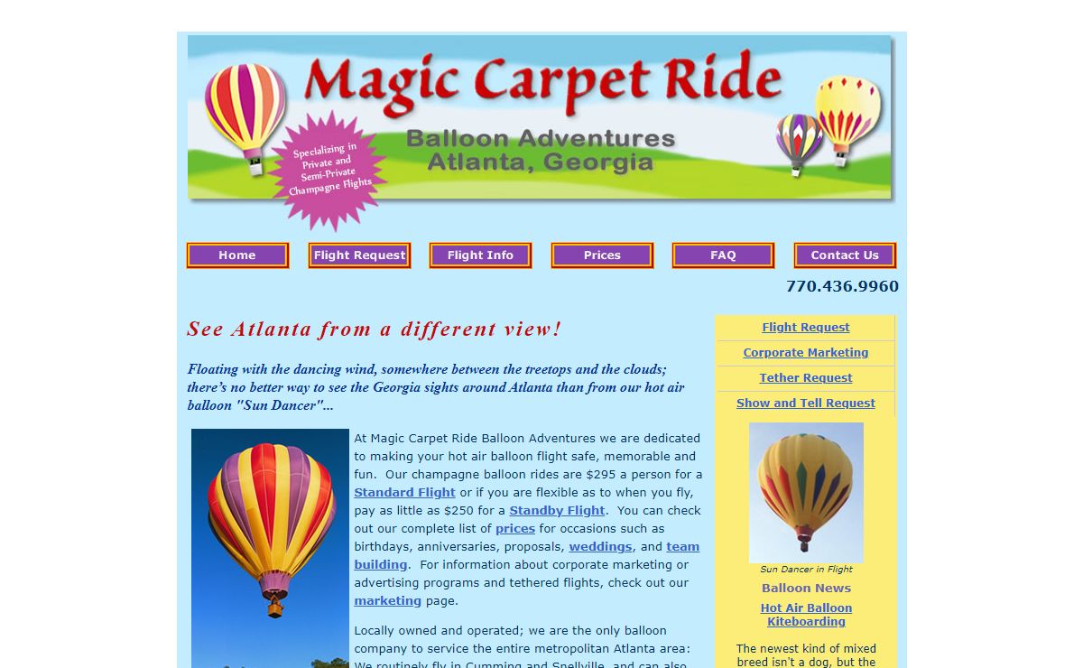 Hot Air Balloon Rides with Atlanta, Georgia's Magic Carpet Ride - Flights, tethers, and marketing promotions around Atlanta, GA