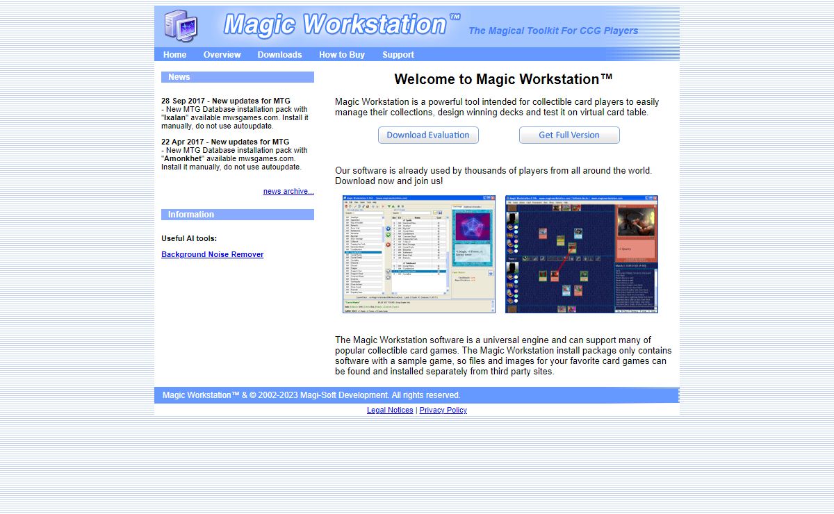 Magic Workstation, Cards Management and Decks Testing for CCG Players, Online Play