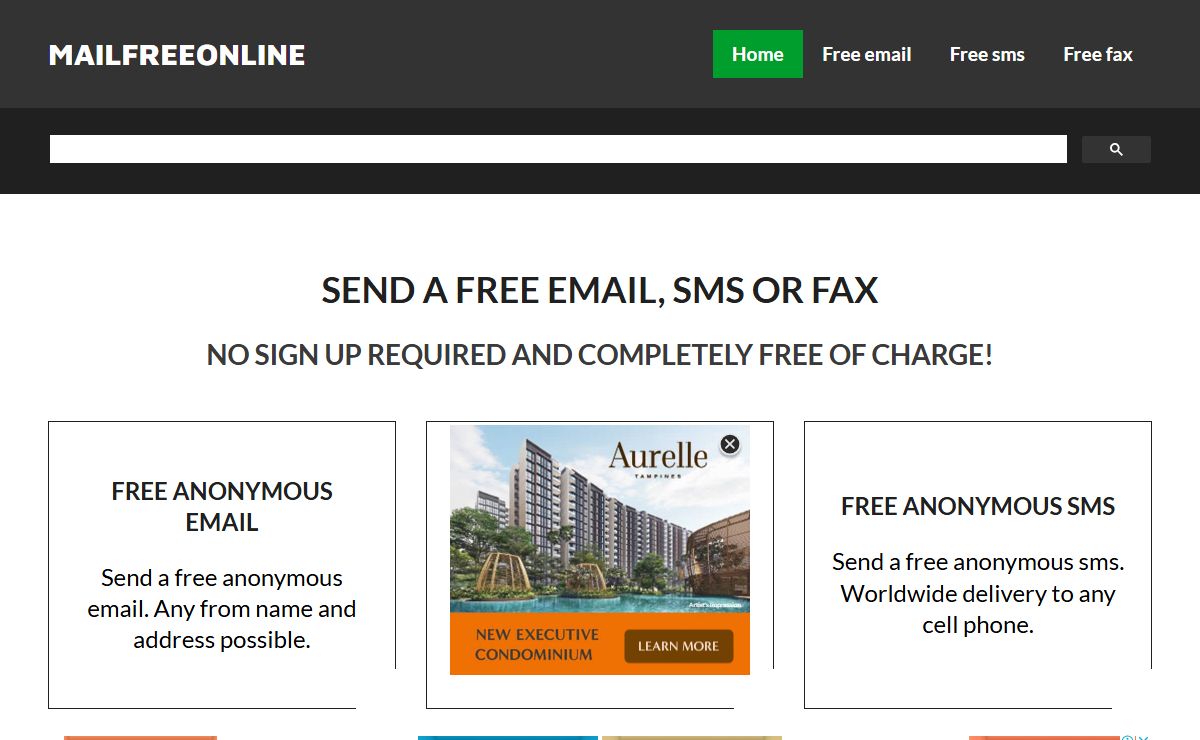 Send a free anonymous email, sms or fax - MailFreeOnline.com